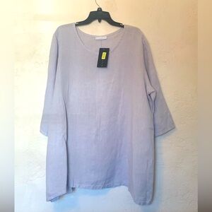 NWT BRYN WALKER TUNIC TOP 100% LINEN XL AIDA LIGHT BLUE LAGENLOOK BOHO